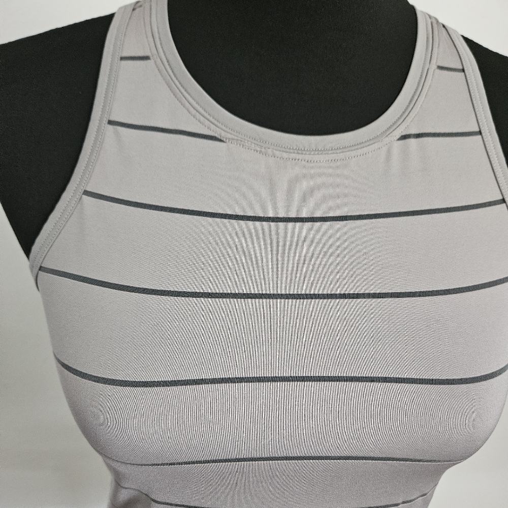 Woman's Athleta Stripe Mesh High Neck Chi Tank Gray - xxs, can fit larger - Picture 3 of 13